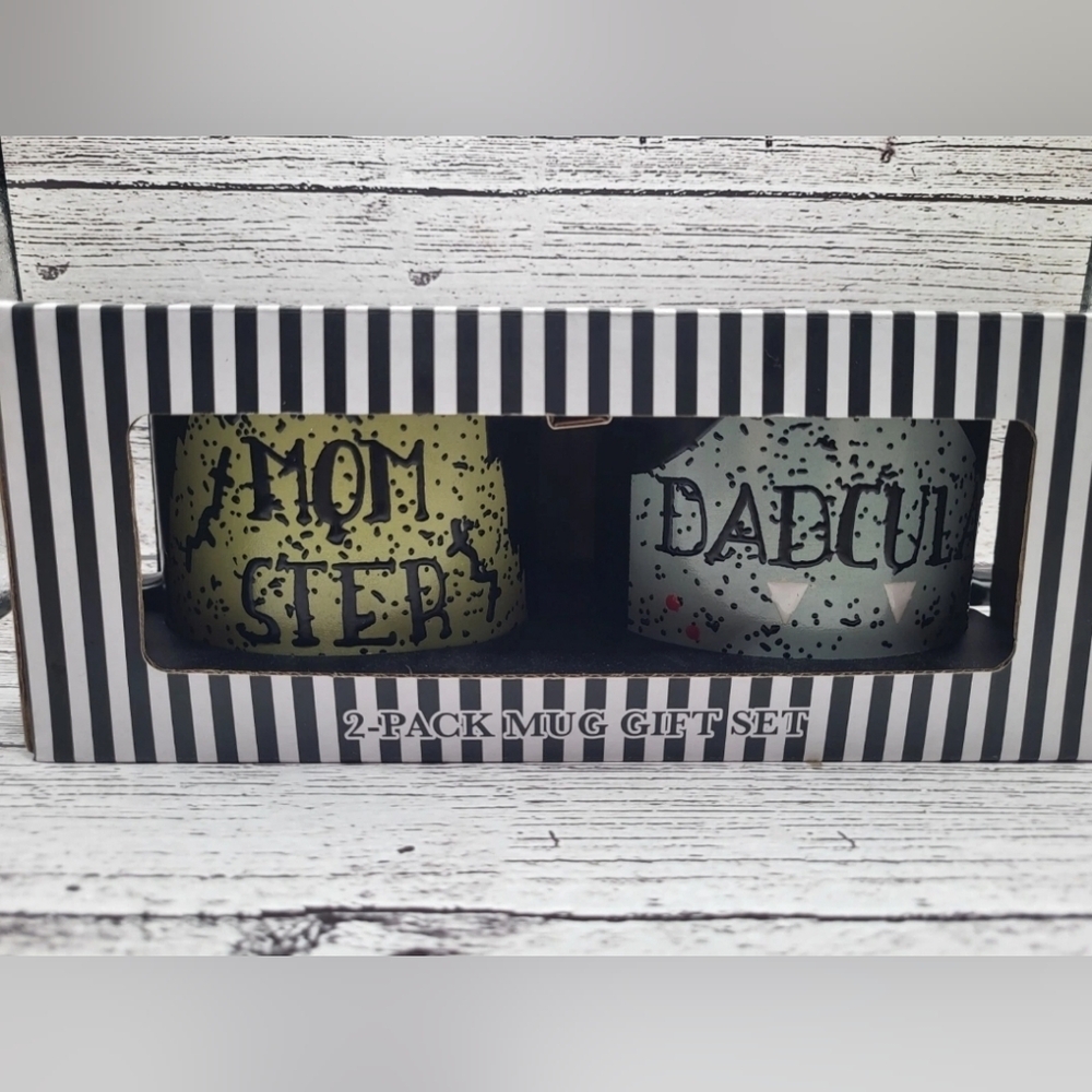 NIB Perfectly Wicked Ceramic 18oz Momster/Dadcula Coffee Mug Set For 2 BB02B4101